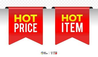 Vector tag hot item and hot price flat ribbon. For icon, logo, sign, seal, symbol, badge, stamp, sticker, etc.