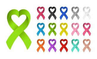 Realistic awareness Ribbon set in different color vector