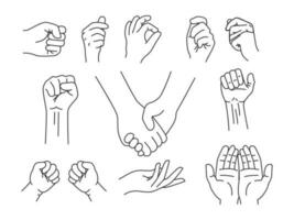 Hand different pose Line Art set vector