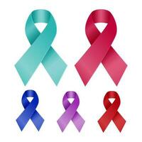 Realistic awareness Ribbon set in different color vector