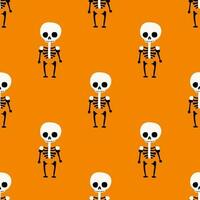 Seamless pattern cute skeletons on orange background vector