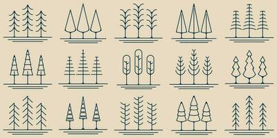 set pines tree line art icon logo symbol minimalist vector illustration design