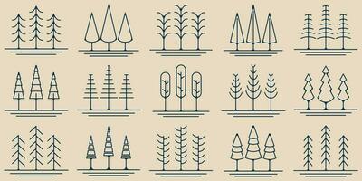 set pines tree line art icon logo symbol minimalist vector illustration design