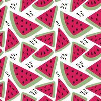 Seamless watermelon slice pattern. Seamless vector red watermelon slices with green peels in minimalist style for packaging and textile print.