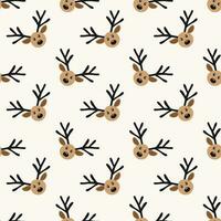 Seamless minimalist pattern with cute reindeer faces in flat style with simple shapes for Christmas print textiles or objects. vector