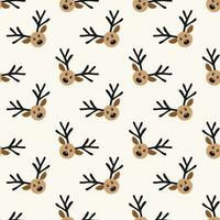 Seamless minimalist pattern with cute reindeer faces in flat style with simple shapes for Christmas print textiles or objects. vector