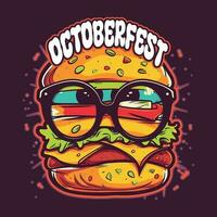 octoberfest hamburger wearing glasses this design is suitable for food parties vector