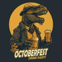 Oktoberfest tirano saurio Rex dinosaurios traer cerveza vector