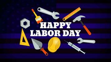 Animated american labor day motion graphics with worker tools decoration video