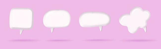 3d render white blank speech bubble, social media chat message icon set. Empty text bubbles in various shapes, comment, dialogue balloon collection. Thought clouds of different shapes. Vector eps10