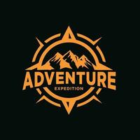 aventuras logo con montaña y Brújula diseño vector ilustración modelo