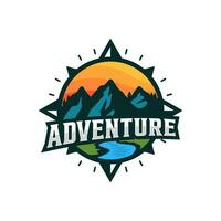 aventuras logo con montaña y Brújula diseño vector ilustración modelo