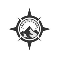 aventuras logo con montaña y Brújula diseño vector ilustración modelo