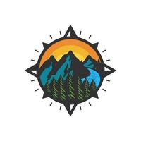 Adventure Logo with Mountain and Compass Design Vector Illustration Template