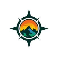 Adventure Logo with Mountain and Compass Design Vector Illustration Template