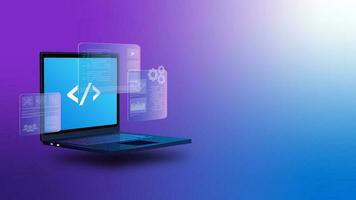 Software Development Coding concept, Programming Laptop UI vector