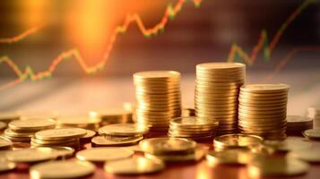 Gold Bitcoin cryptocurrency on the background of chart diagram, photo