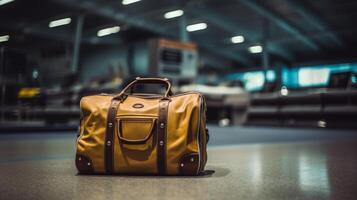 Suitcases in airport. Travel concept. 3d rendering, Generative AI photo