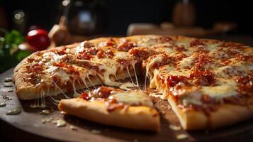 Hot pizza cheese crust seafood topping sauce vegetables delicious fast food, photo