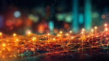Wave 3d. Abstract 3D big data visualization. Visual information complexity. Plexus affect. Network, photo