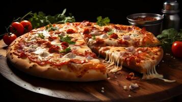 Traditional Pepperoni pizza, pepperoni pizza and chicken wings combo, photo