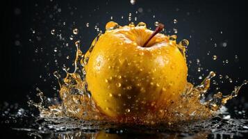 fresh and water splash yellow apple fruit, photo