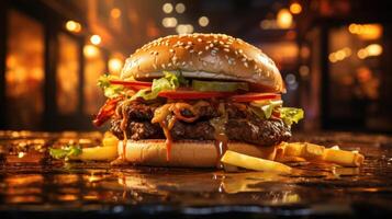 grilled burger and french fries food, photo