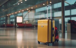 Yellow suitcases in the airport. Travel concept. 3d rendering , photo