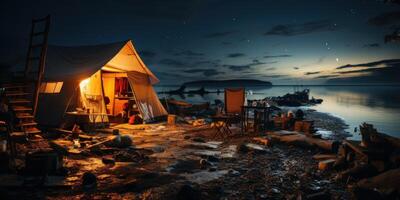 A Beautiful house close to the lake in darkness, photo