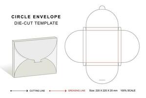 Envelope die cut template in circle shape, White envelope mockup vector