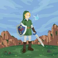 Elf Knight Holding a Sword and Shield Background vector