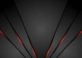 Black abstract corporate background with red neon lines vector