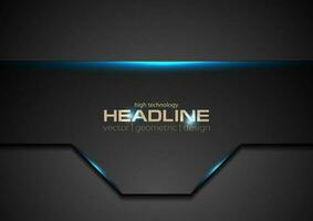 Black abstract tech background with blue light vector