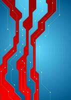 Blue and red contrast hi-tech circuit board background vector