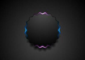 Black wavy circle badge with glowing light background vector