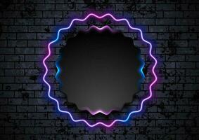 Blue purple neon wavy circle on grunge brick wall background vector