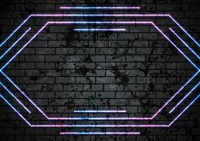 Blue purple neon wavy circle on grunge brick wall background vector