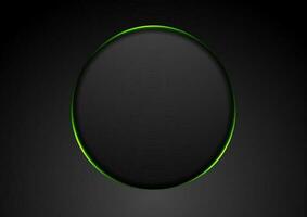 Black abstract circle shape with green glowing light tech background vector