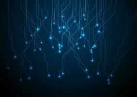 Abstract neon blue tech circuit board lines background vector