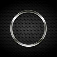 Silver metallic ring on black perforated background vector