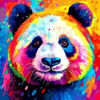 Cute hand painted panda in paint by numbers colourful design photo