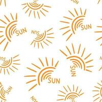 Hand drawn sun icon seamless pattern background. Business flat vector illustration. Sun sign symbol pattern.