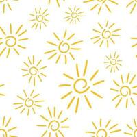 Hand drawn sun icon seamless pattern background. Business flat vector illustration. Sun sign symbol pattern.