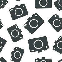 Camera icon seamless pattern background. Business flat vector illustration. Photography sign symbol pattern.