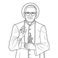 Saint Oscar Romero Vector Illustration Outline Monochrome