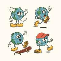 conjunto de tradicional dibujos animados globo tierra planeta ilustración con un Clásico toque vector