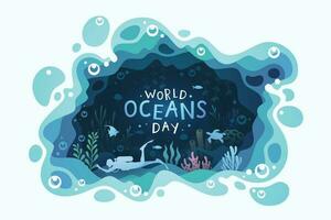 World oceans day background with environment ecosystem underwater world vector