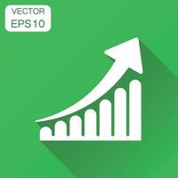 Growth chart icon. Business concept grow diagram pictogram. Vector illustration on green background with long shadow.