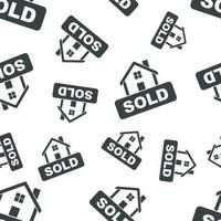 Sold house seamless pattern. Business concept sold home pictogram. Vector illustration on white background.