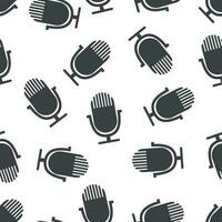 Microphone seamless pattern. Business concept microphone pictogram. Vector illustration on white background.